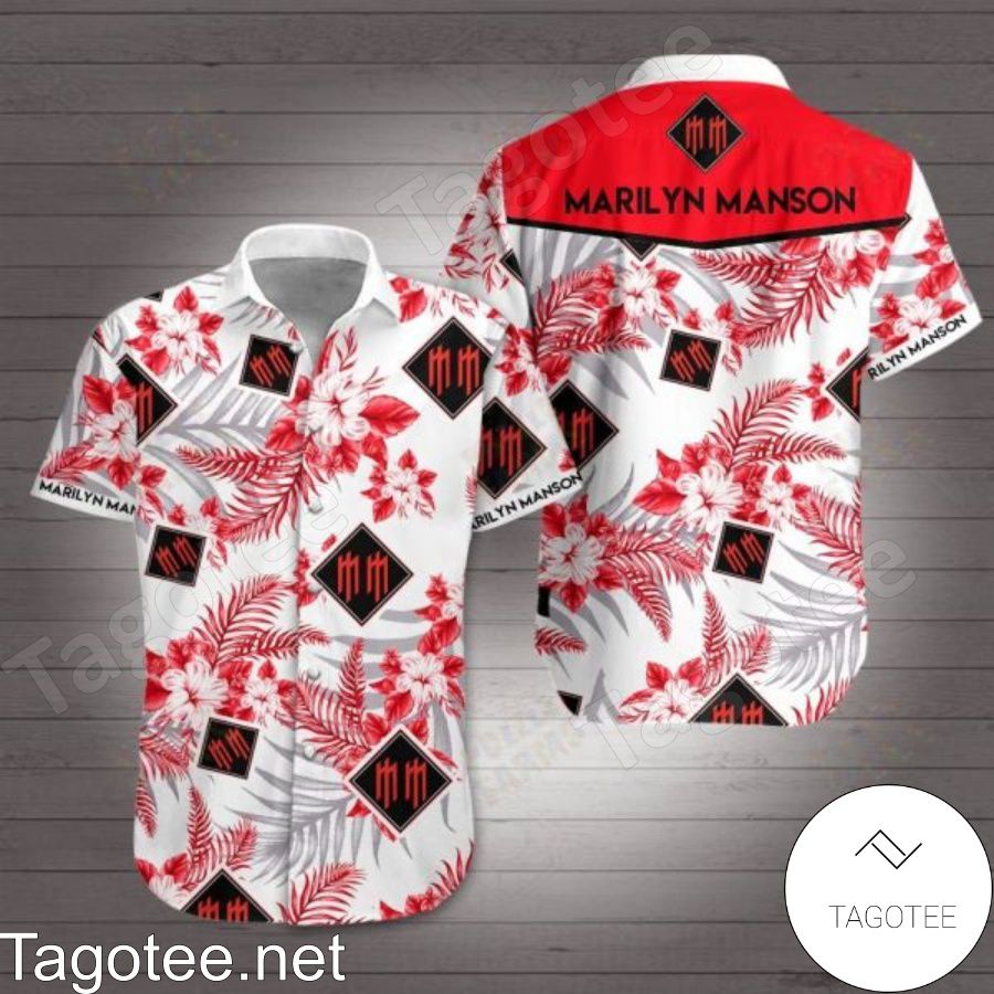 Marilyn Manson Red Tropical Floral White Hawaiian Shirt