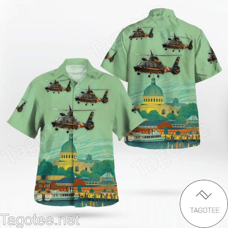 Maryland State Police Aerospatiale SA 365N 1 Dauphin 2 Flowery Green Hawaiian Shirt And Short