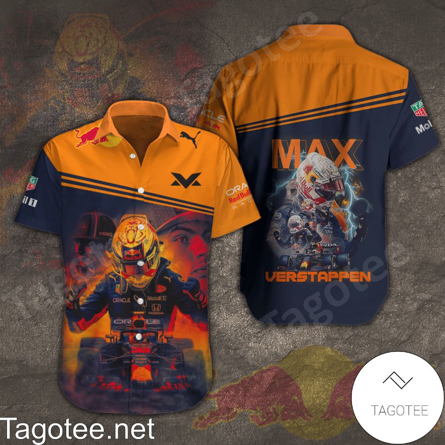 Max Verstapen Red Bull Racing Orange Navy Hawaiian Shirt And Short