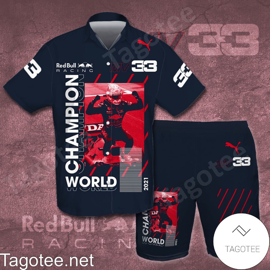 Max Verstappen MV33 Red Bull Racing Champion World Puma Navy Hawaiian Shirt And Short