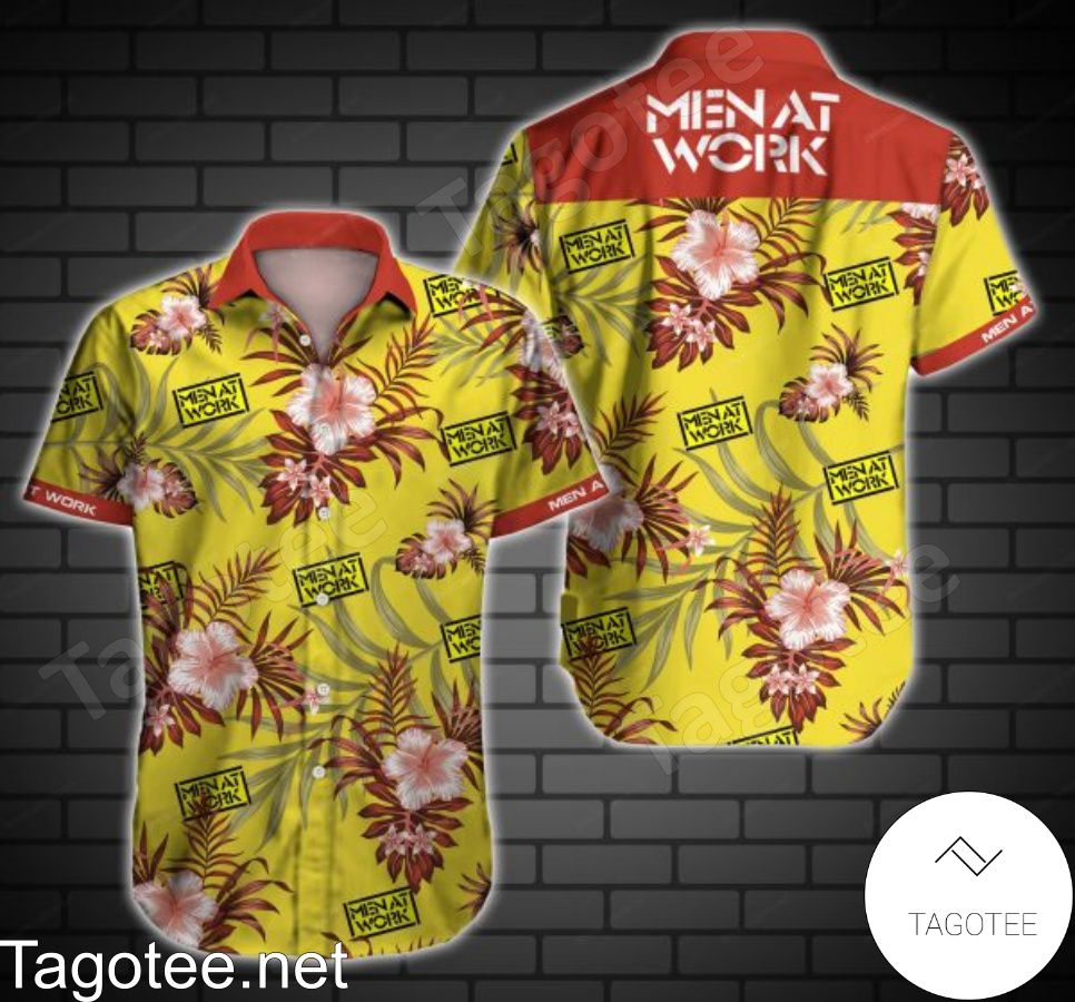 Men At Work Red Tropical Floral Yellow Hawaiian Shirt