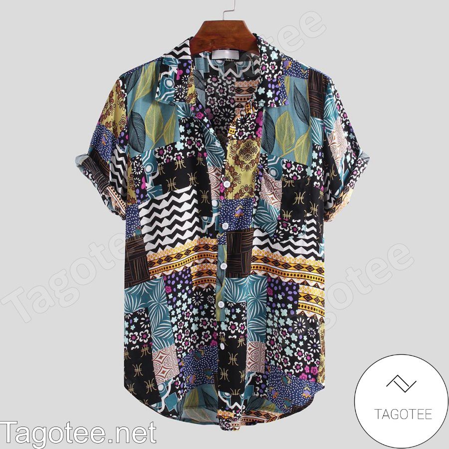 Mens Summer Ethnic Printed Colorful Hawaiian Shirt
