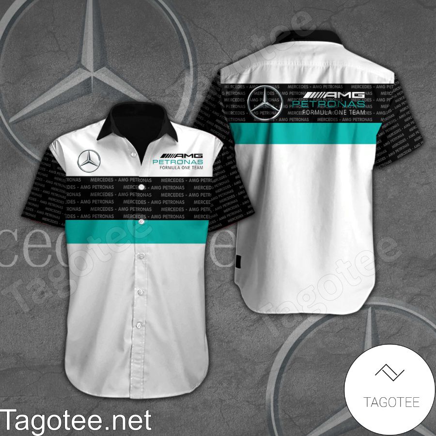 Mercedes AMG Petronas F1 Team Black White Hawaiian Shirt And Short