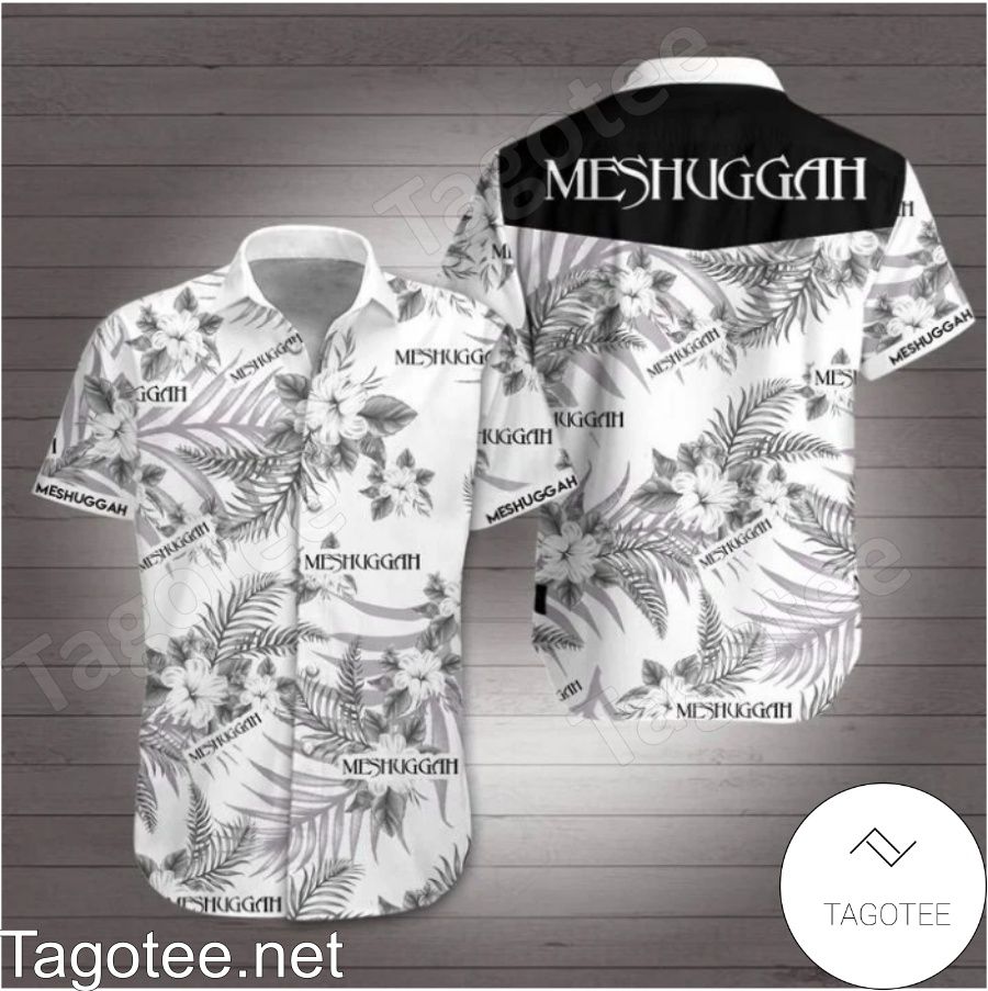 Meshuggah Black Tropical Floral White Hawaiian Shirt