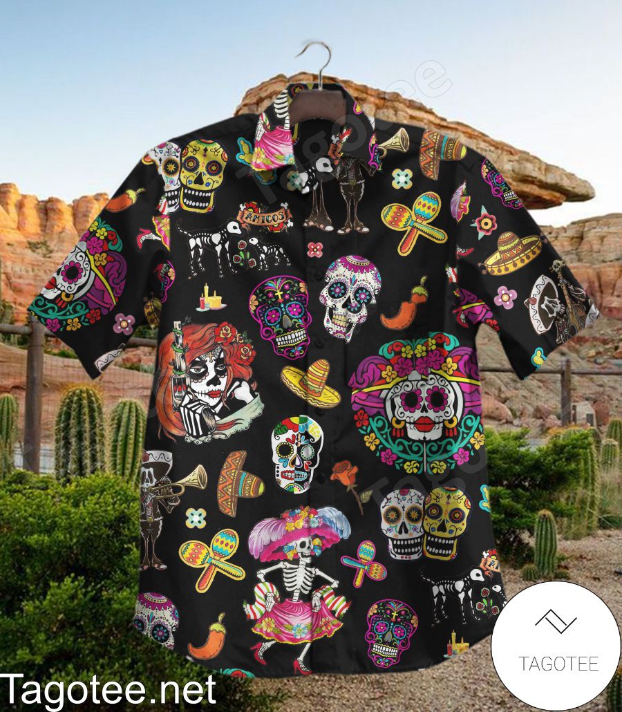 Mexico Skull Amigos Black Hawaiian Shirt
