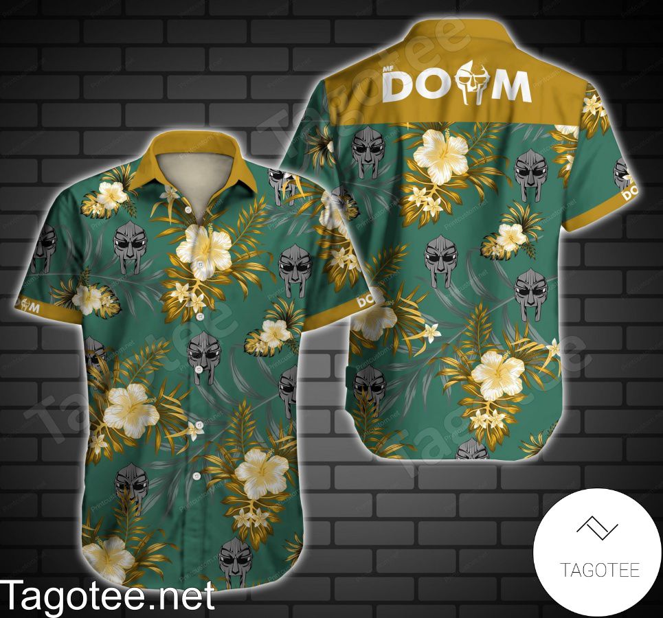 Mf Doom Yellow Tropical Floral Green Hawaiian Shirt
