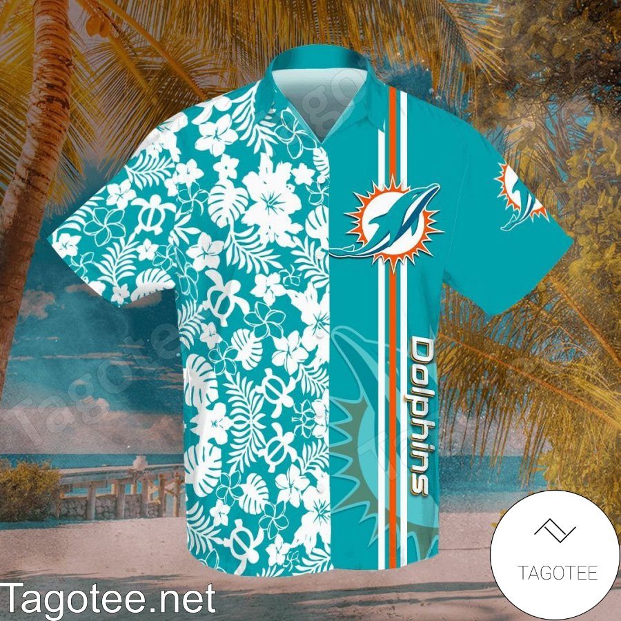Miami Dolphins Flowery Turquoise Hawaiian Shirt And Short