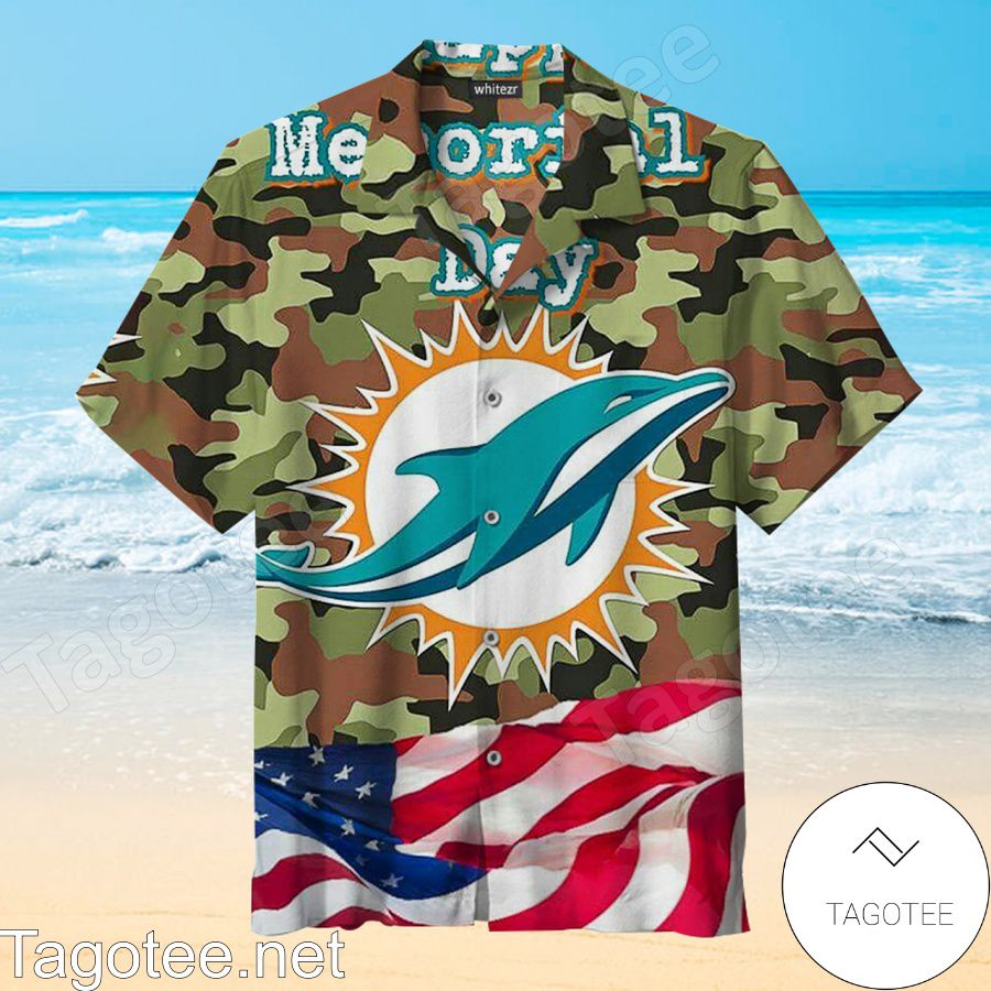 Miami Dolphins Memorial Day American Flag Hawaiian Shirt