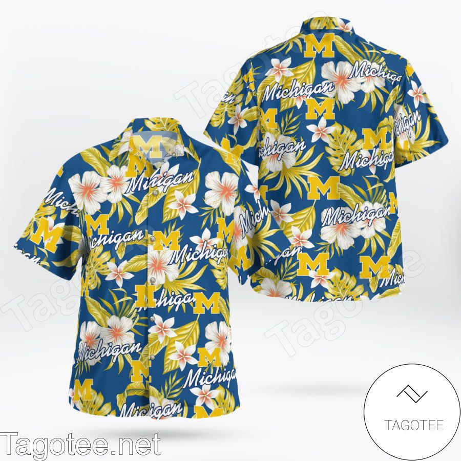 Michigan Wolverines Logo Flowery Hawaiian Shirt And Short