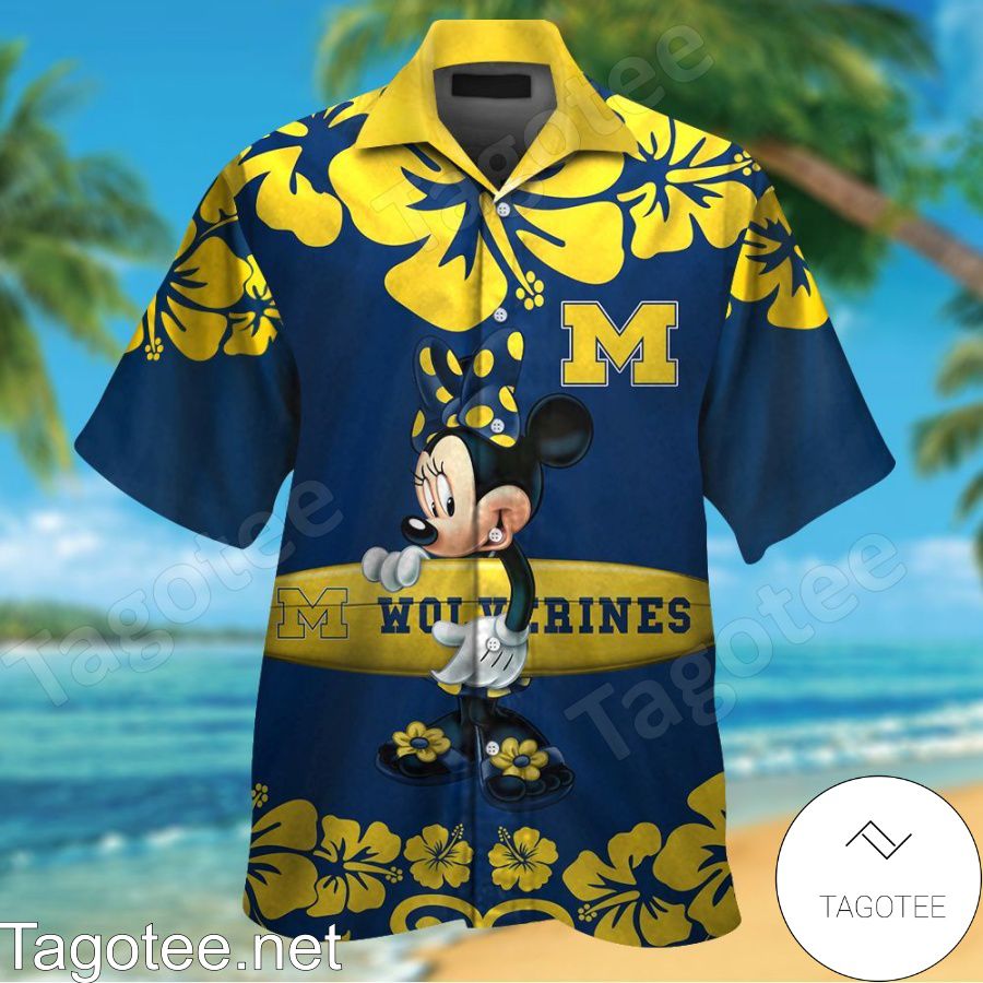 Michigan Wolverines & Minnie Mouse Hawaiian Shirt And Short