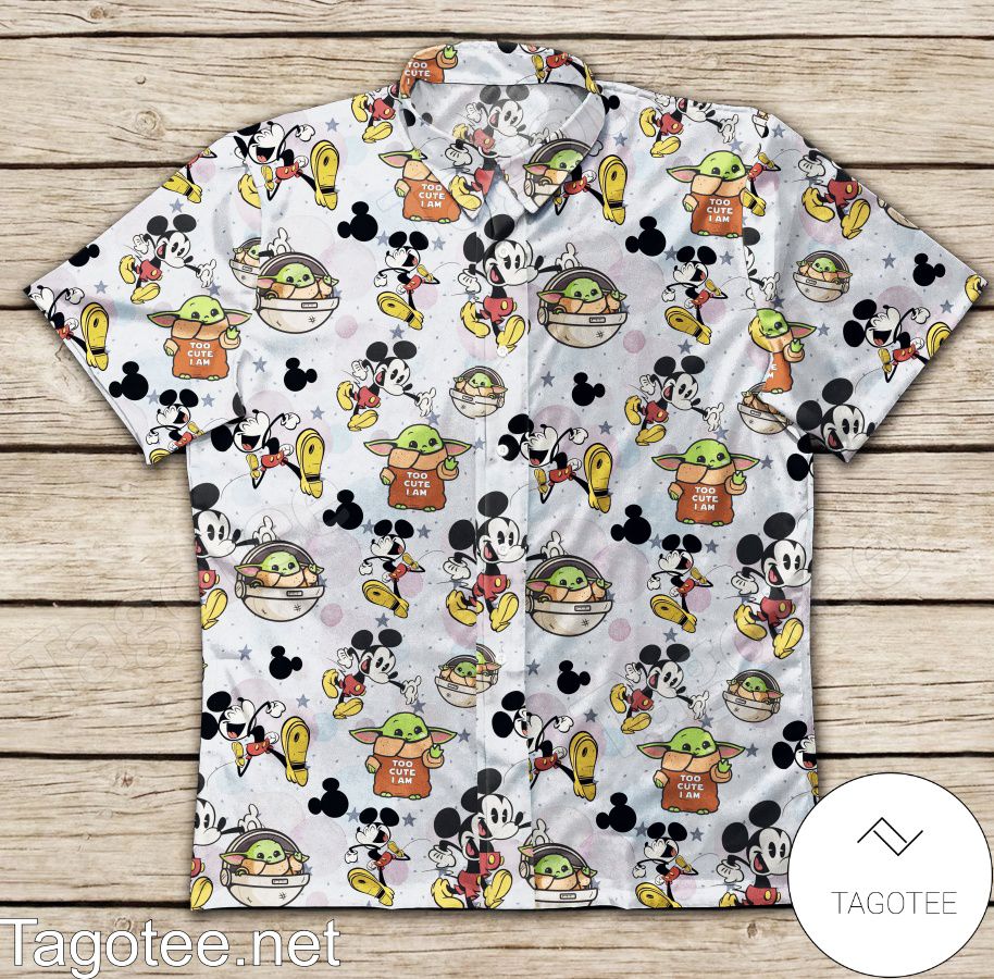 Mickey And Baby Yoda White Hawaiian Shirt