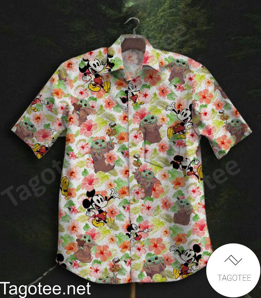 Mickey And Yoda Hibiscus Hawaiian Shirt