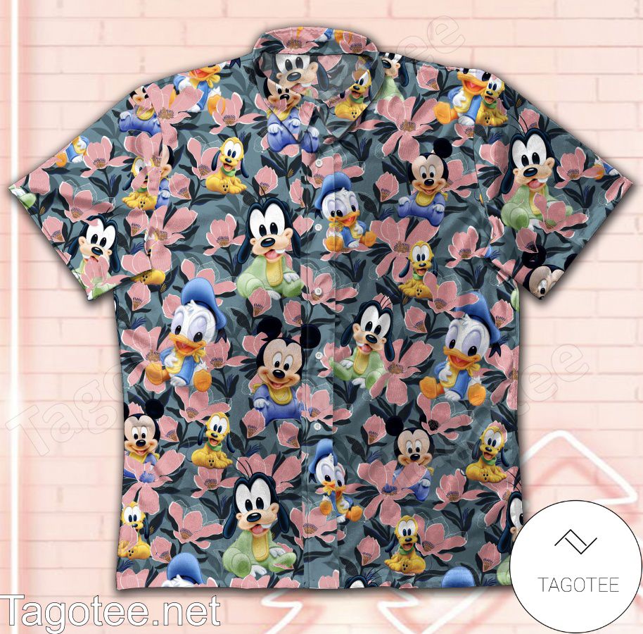 Mickey Donald And Goofy Pink Flower Hawaiian Shirt