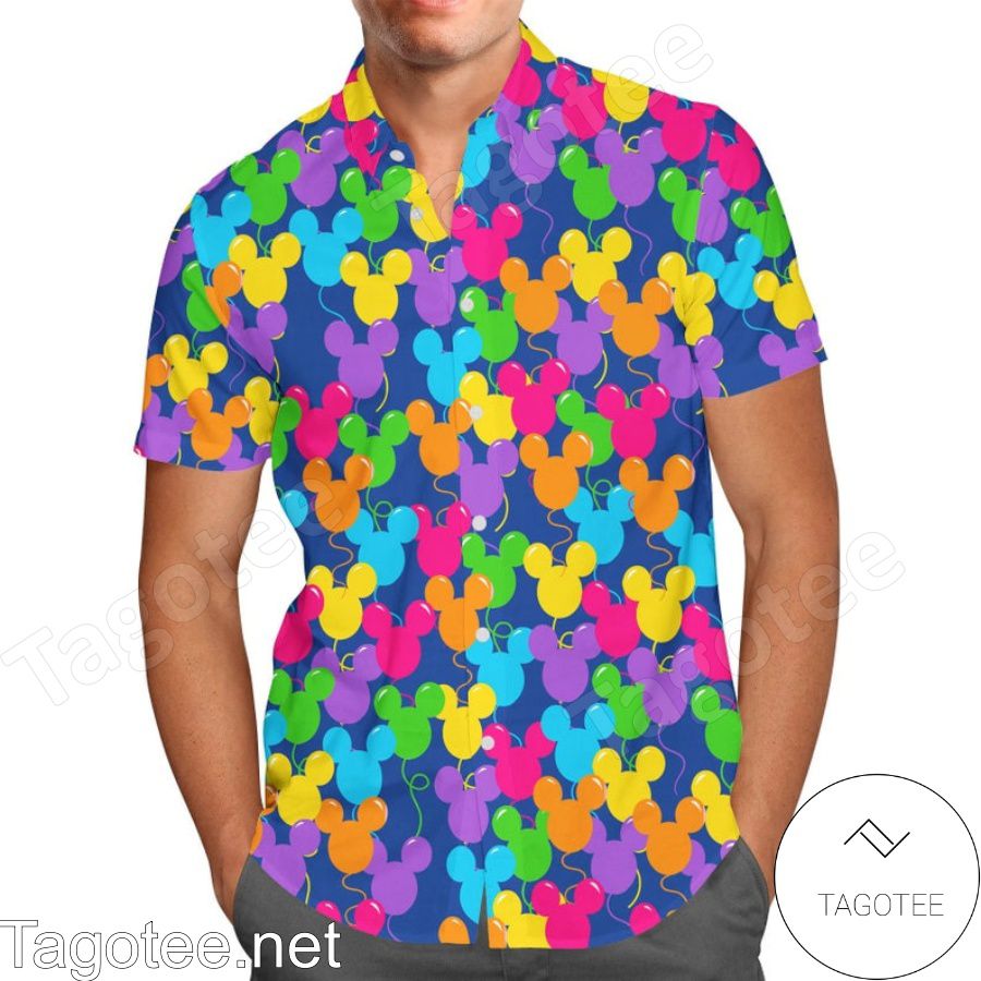 Mickey Ears Colorful Balloons Disney Hawaiian Shirt And Short