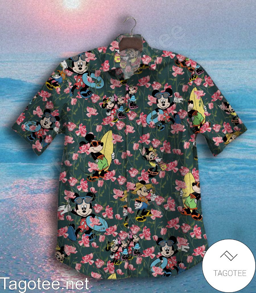Mickey Go To The Beach Pink Flower Hawaiian Shirt