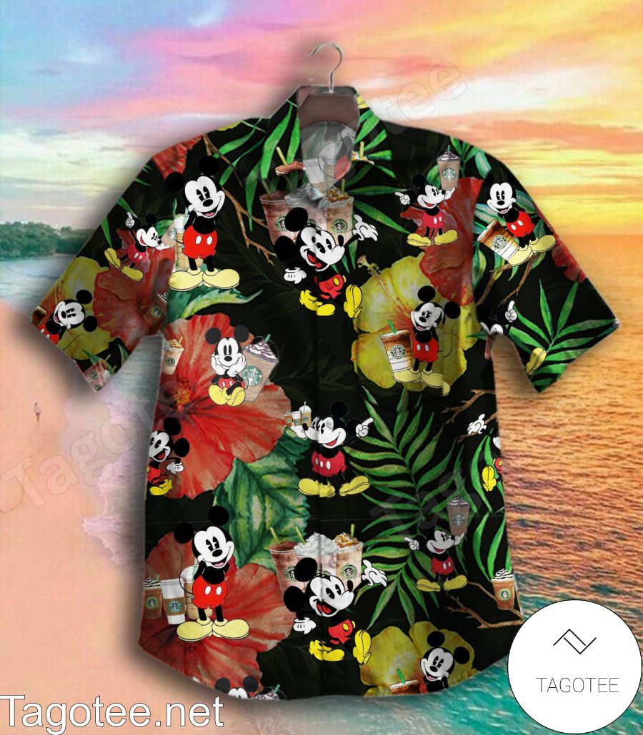 Mickey Hibiscus Black Hawaiian Shirt