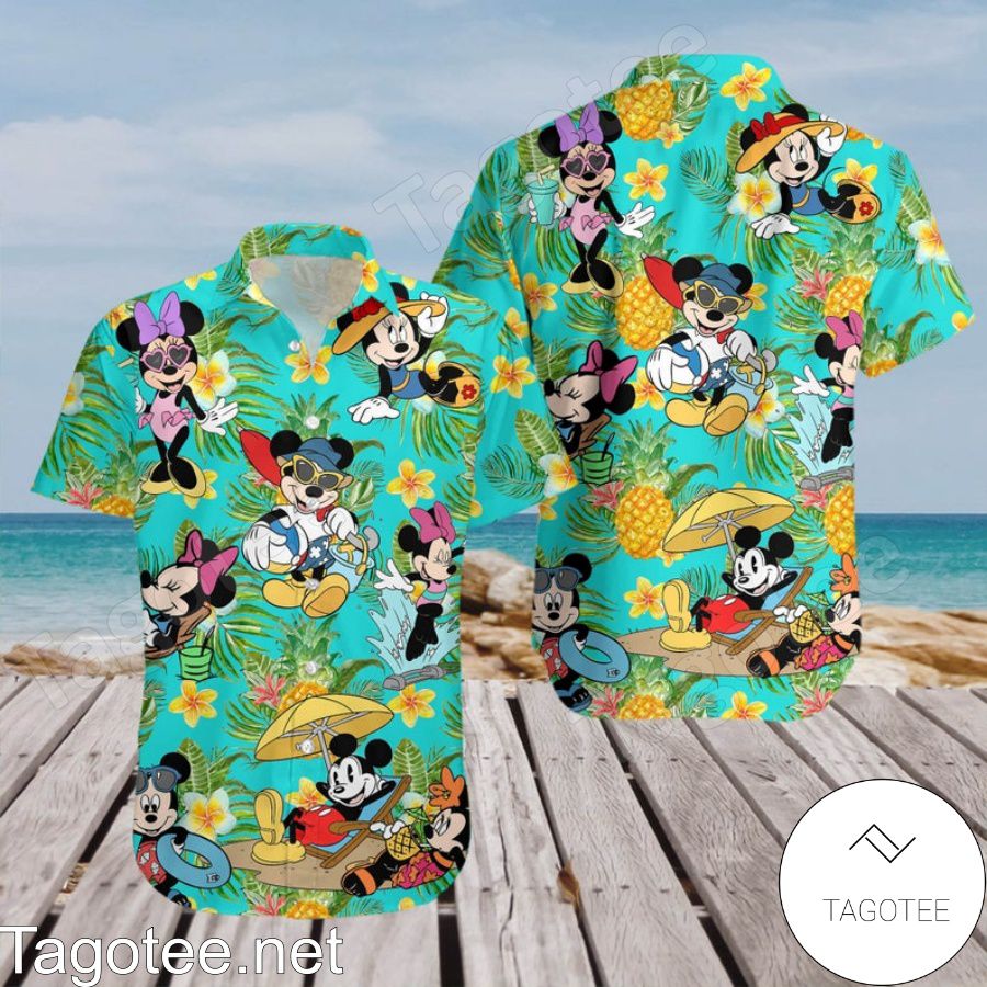 Mickey & Minnie Vacation Disney Cartoon Graphics Hawaiian Shirt And Short
