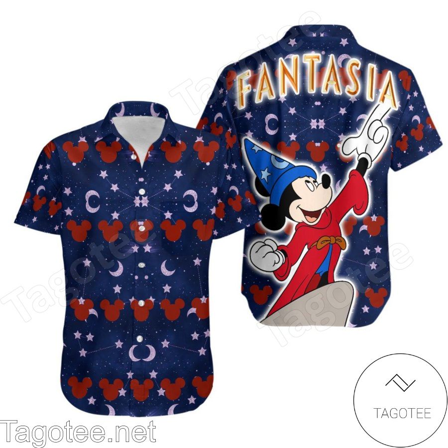 Mickey Mouse Disney Ear Pattern Fantasia Hawaiian Shirt And Short