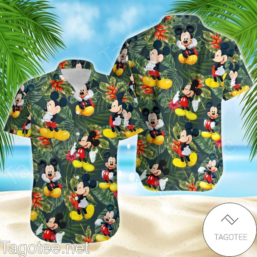 Mickey Mouse Disney Hibicus Tropical Forest Hawaiian Shirt And Short