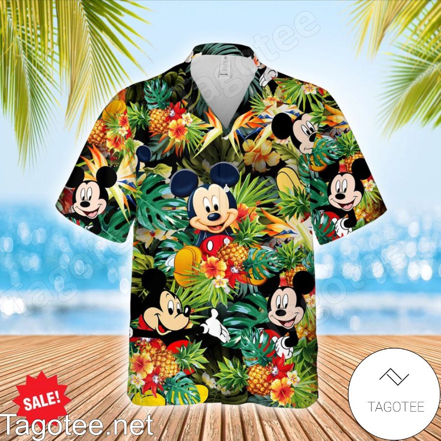 Mickey Mouse Disney Pineapple Hibicus Hawaiian Shirt And Short