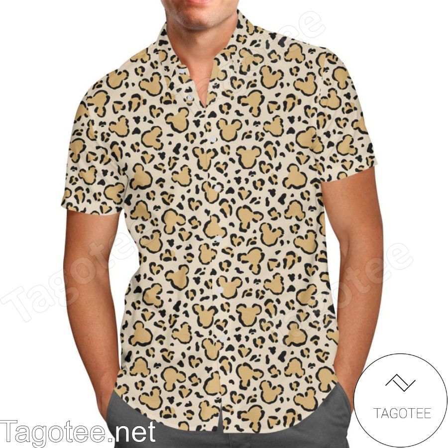 Mickey Mouse Ears Leopard Pattern Hawaiian Shirt And Short