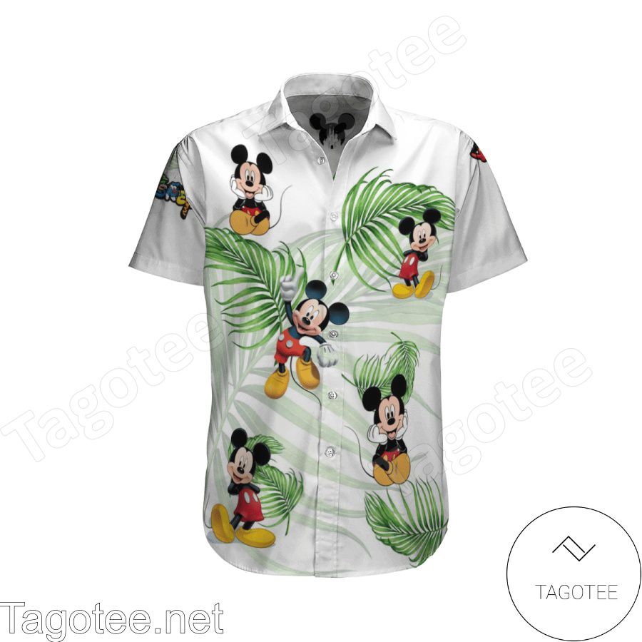 Mickey Mouse Palm Leaves White Hawaiian Shirt And Short