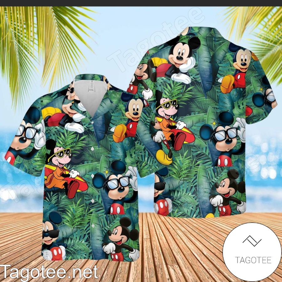 Mickey Mouse Vacation Disney Cartoon Graphics Green Forest Hawaiian Shirt And Short