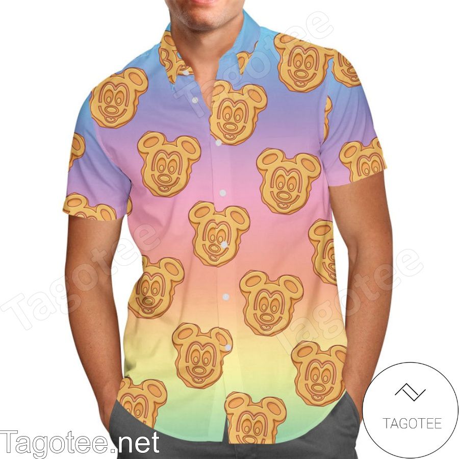 Mickey Mouse Waffles Disney Cartoon Graphics Ombre Hawaiian Shirt And Short