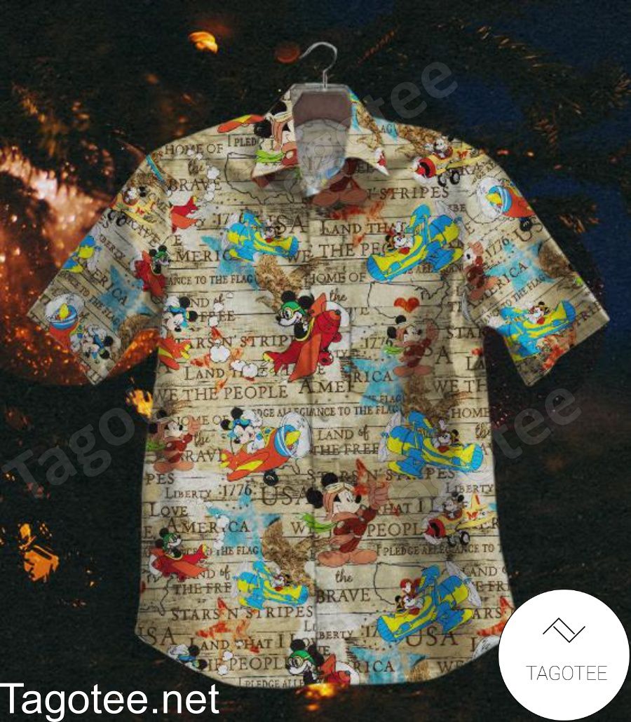 Mickey On The Plane Map Hawaiian Shirt