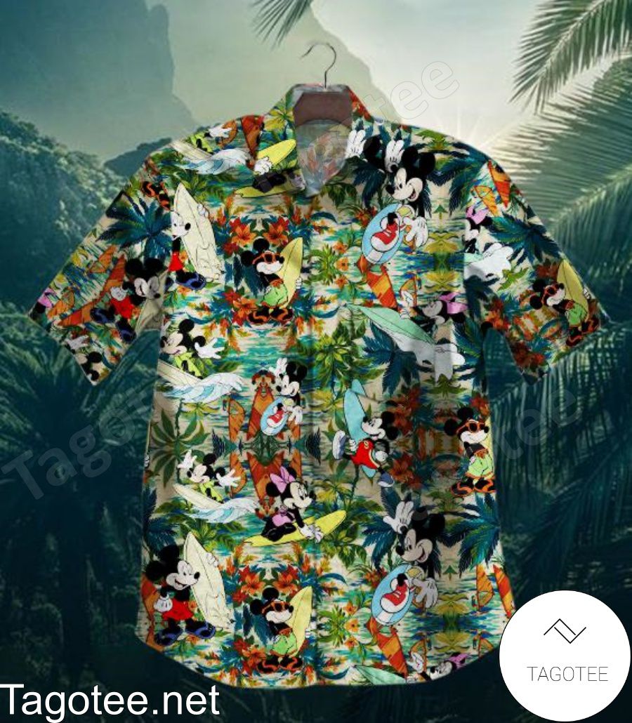 Mickey Surfing Tropical Pattern Hawaiian Shirt