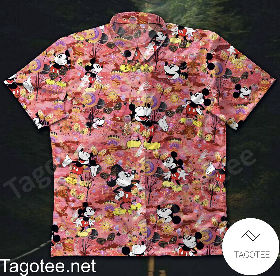 Mickey The Sun And Moon Pattern Pink Hawaiian Shirt