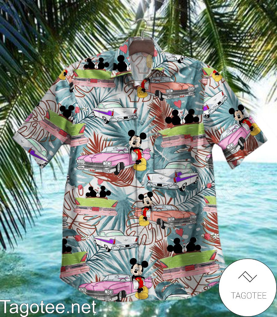 Mickey With Car Palm Leaves Hawaiian Shirt