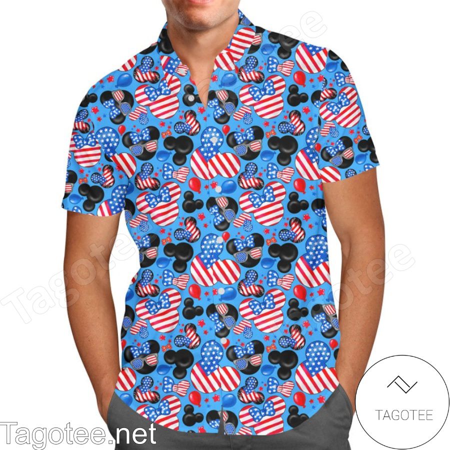 Mickey's Fourth of July Pattern Blue Hawaiian Shirt And Short