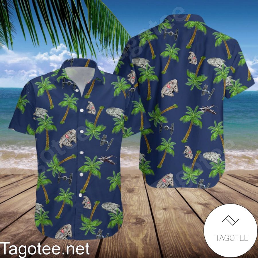 Millennium Falcon Star Wars Palm Tree Navy Hawaiian Shirt And Short