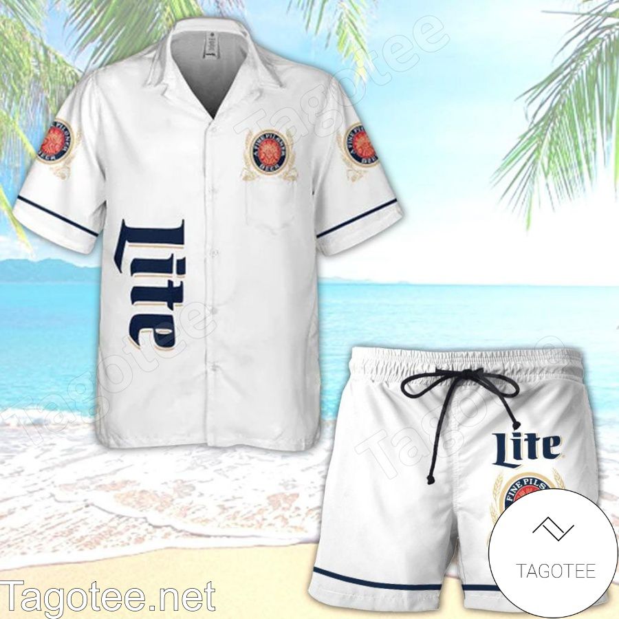Miller Lite Beer Logo White Hawaiian Shirt And Short