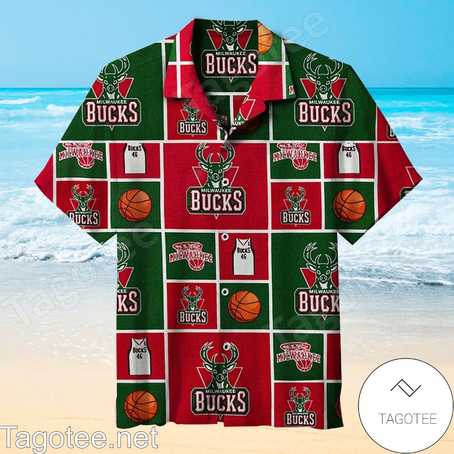 Milwaukee Bucks Red And Green Squares Hawaiian Shirt