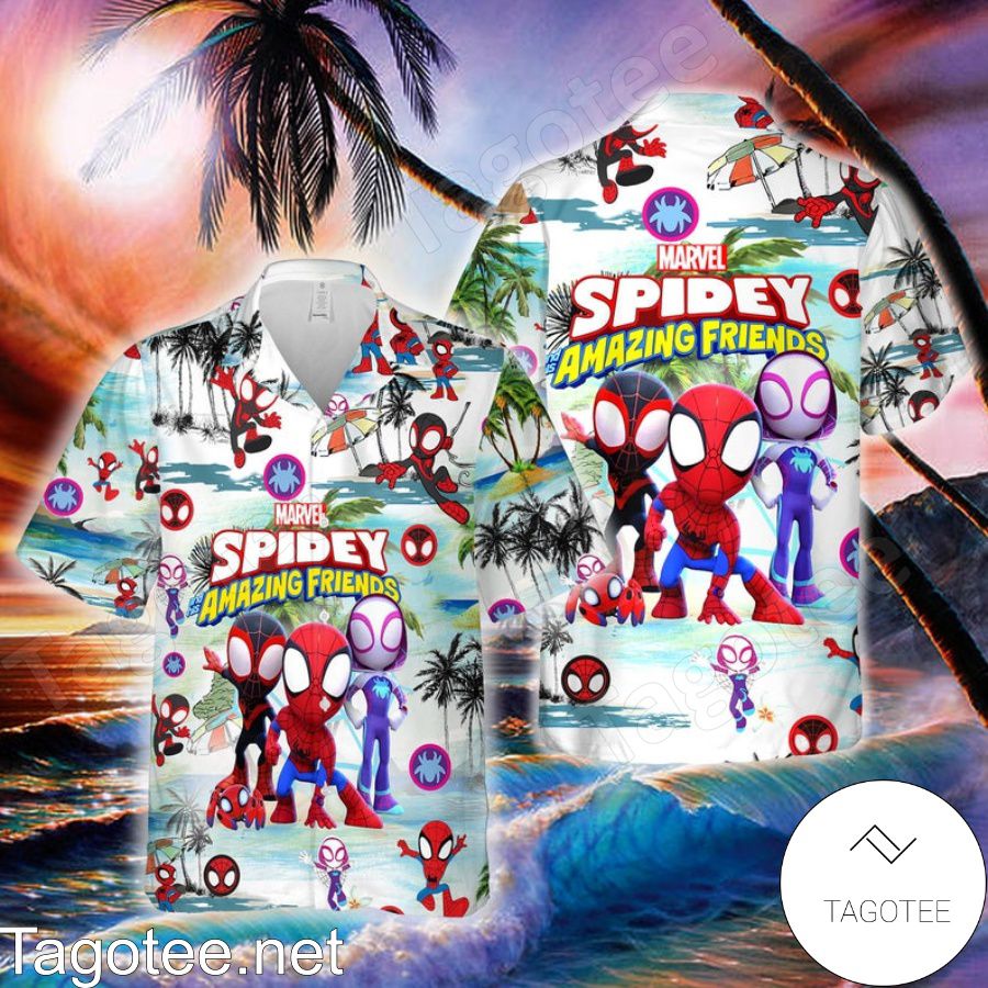 Mini Spiderman: Into The Spider Verse Palm Tree Hawaiian Shirt And Short
