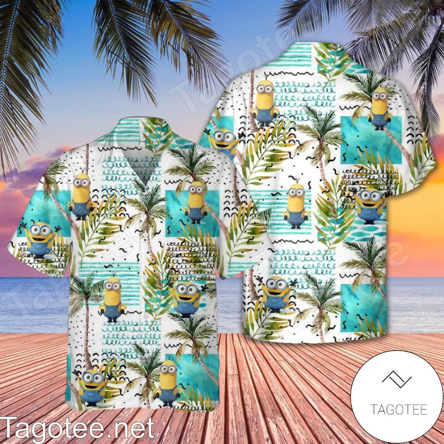 Minions Despicable Me Waves Palm Tree White Hawaiian Shirt And Short