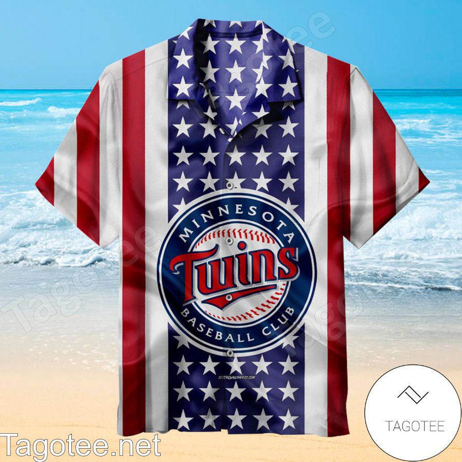 Minnesota Twins Baseball Club American Flag Hawaiian Shirt