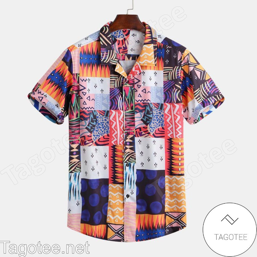 Mix Color Bandanna Print Relaxed Hawaiian Shirt