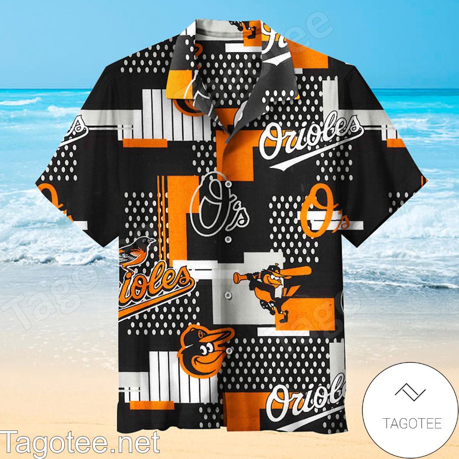 Mlb Baltimore Orioles Logo Mix Black Orange White Hawaiian Shirt