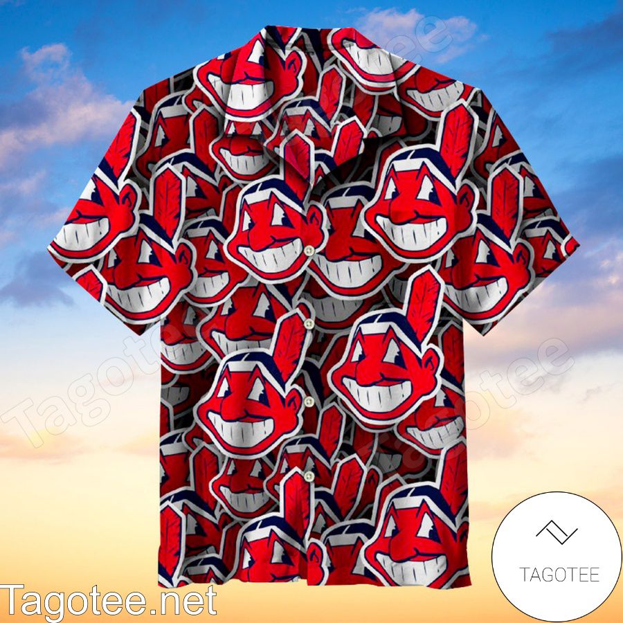 Mlb Cleveland Indians Chief Wahoo Mascot Logo Full Print Hawaiian Shirt
