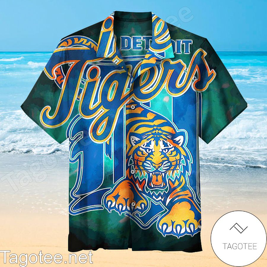 Mlb Detroit Tigers Baseball Team 1994 Logo Big Tiger Green Hawaiian Shirt