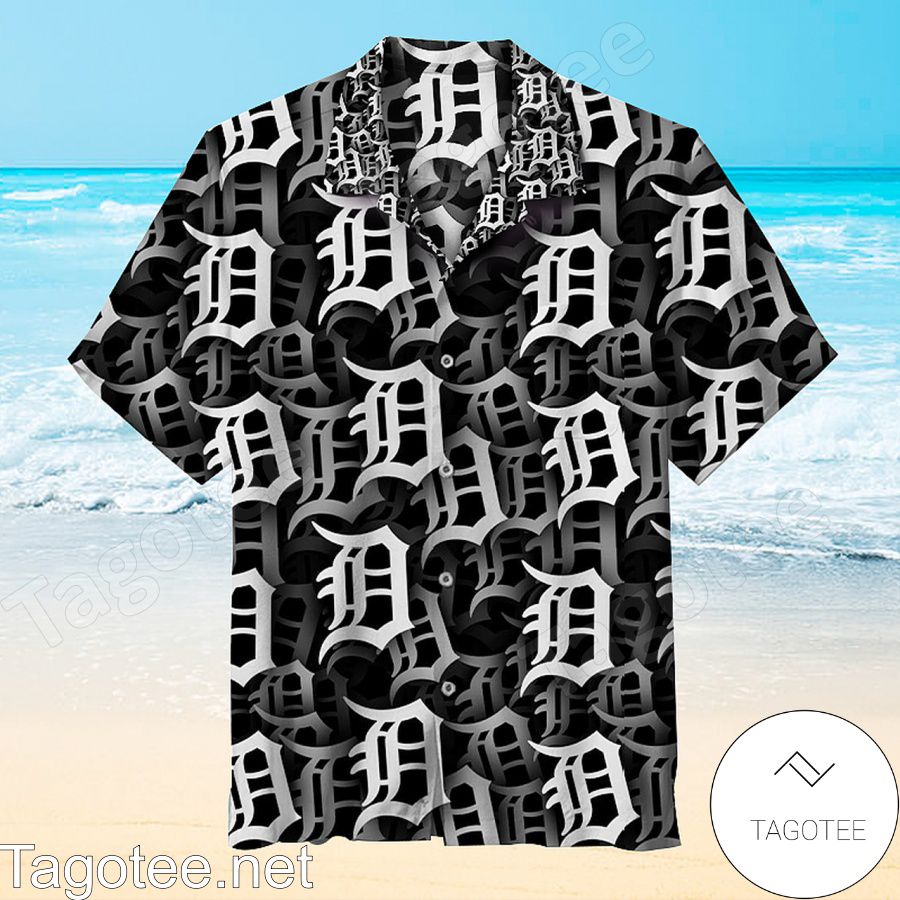 Mlb Detroit Tigers Baseball Team 2016 White Logo Printed On Black Hawaiian Shirt