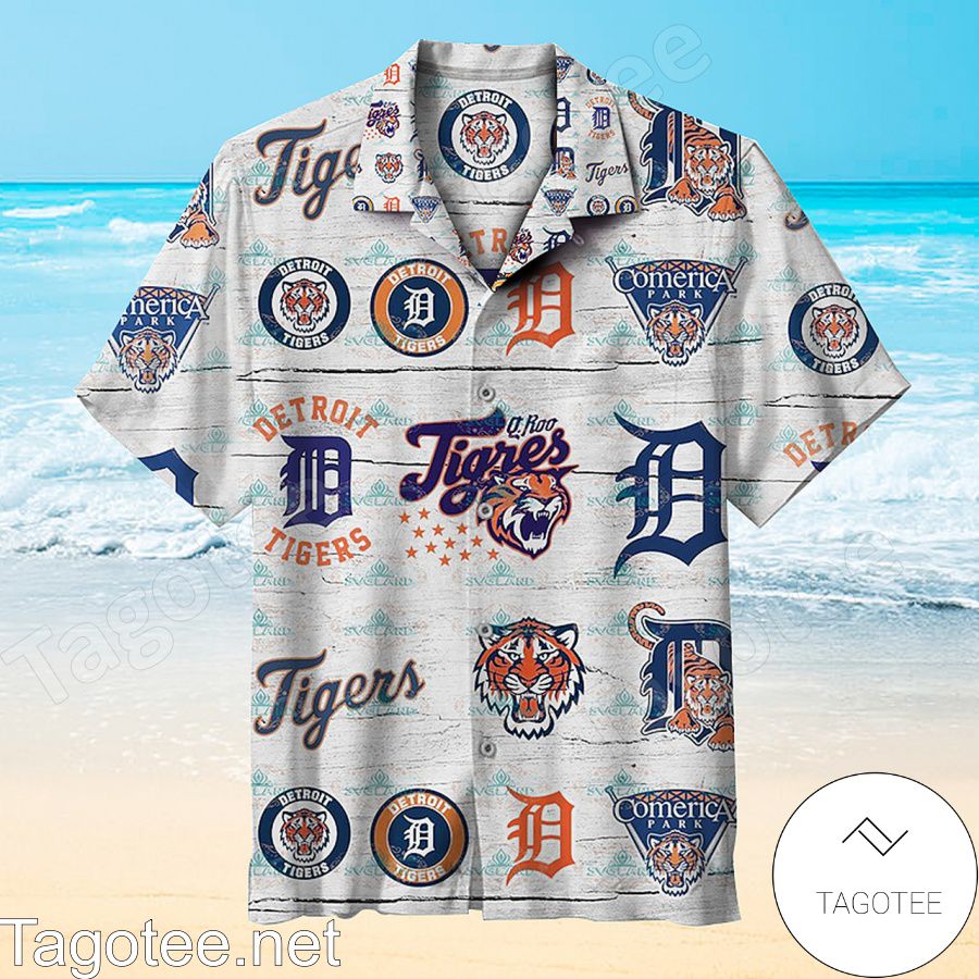 Mlb Detroit Tigers Baseball Team Logo Old Vintage White Hawaiian Shirt