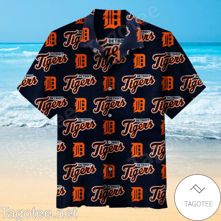 Mlb Detroit Tigers Baseball Team Orange Logo On Black Background Hawaiian Shirt