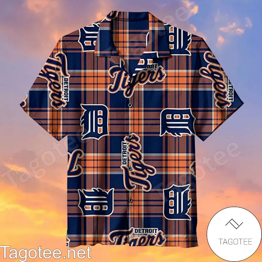 Mlb Detroit Tigers Baseball Team Orange Plaid Hawaiian Shirt