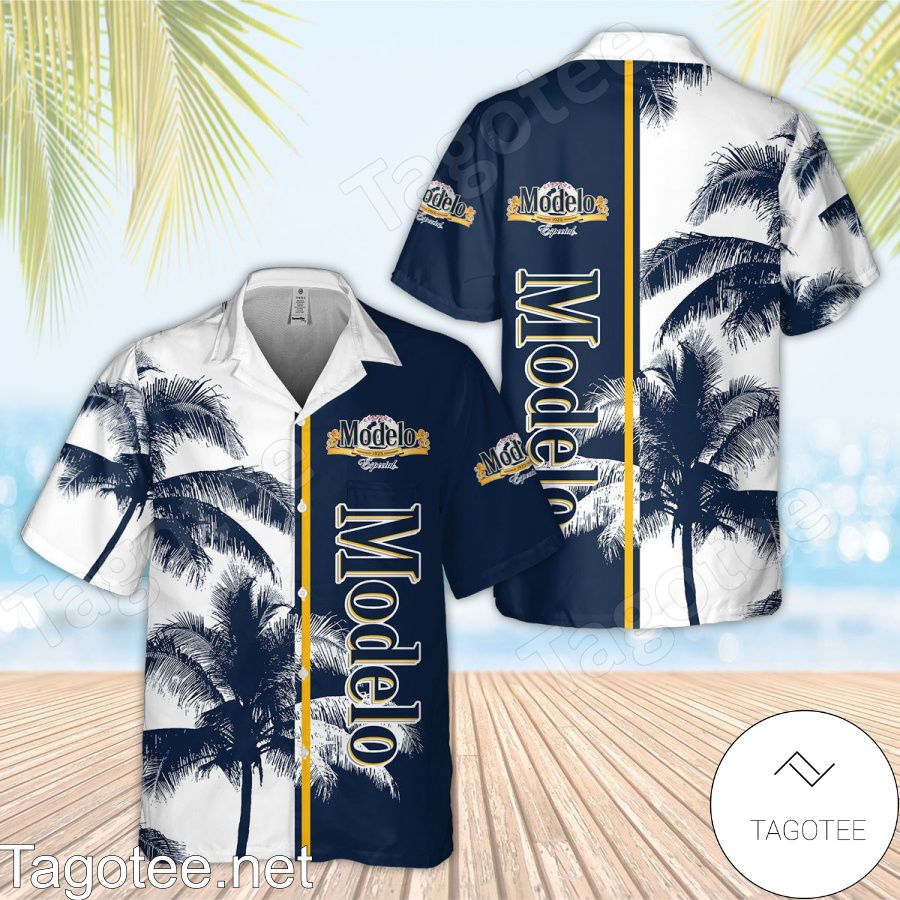 Modelo Palm Tree White Navy Hawaiian Shirt And Short