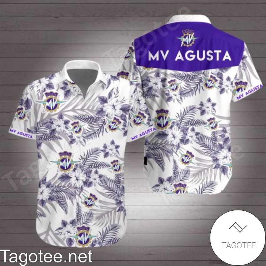 Mv Agusta Purple Tropical Floral White Hawaiian Shirt
