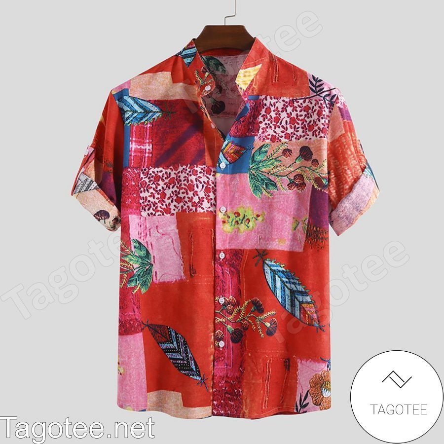 National Floral Printed Style Patchwork Red Hawaiian Shirt